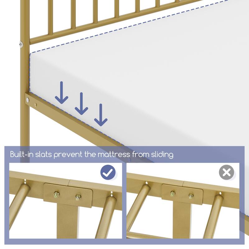 Yaheetech Minimalist Metal Platform Bed Frame with Spindle Headboard and Footboard