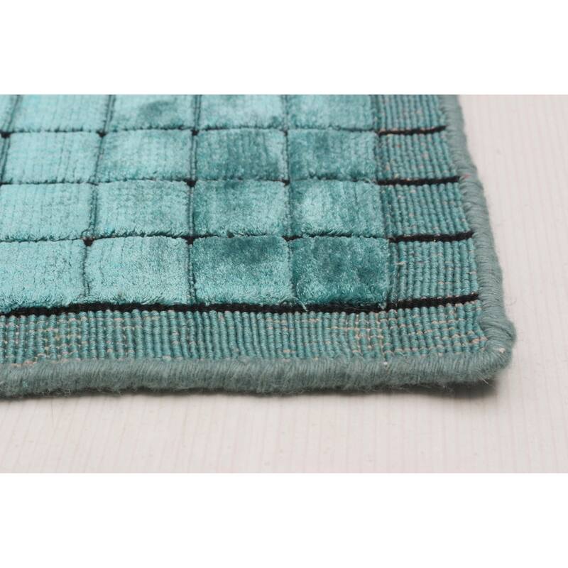 ECARPETGALLERY Hand Loomed Elysian Turquoise Viscose Rug - 6'7 x 9'3