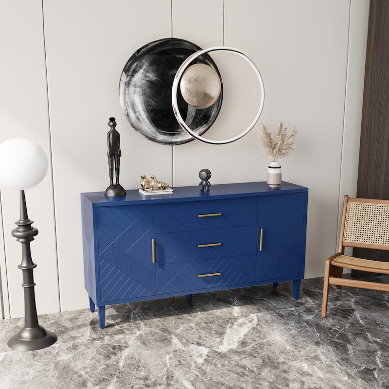 Stylish and Functional 2-Door 3-Drawer Cabinet with Carved Effect