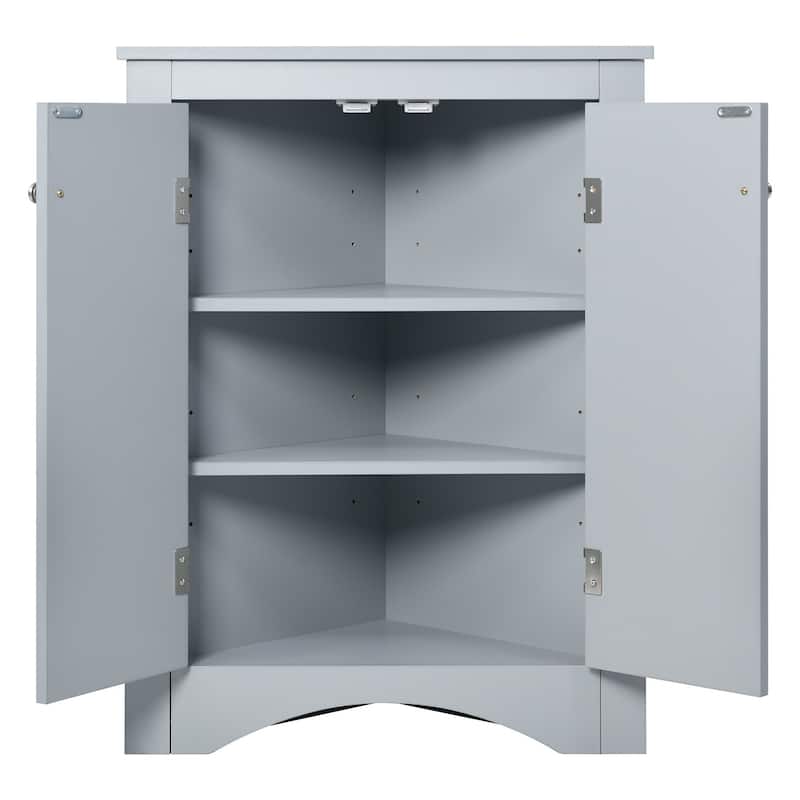 32" Wood 2-door Bathroom Corner Cabinet with Adjustable Shelves