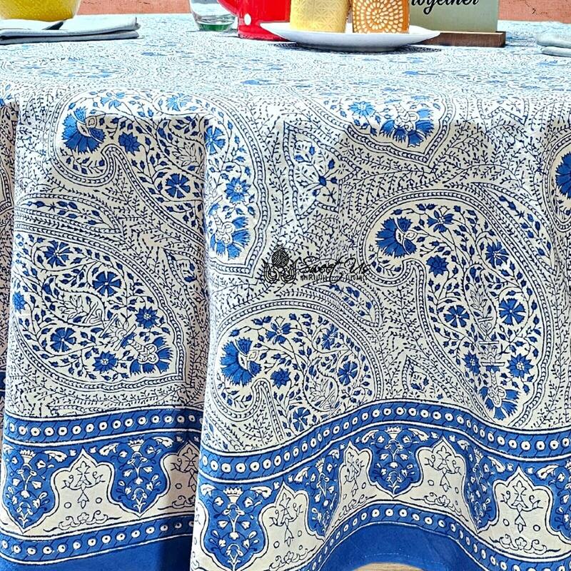 Boho Paisley Floral Block Print Cotton Tablecoth Collection