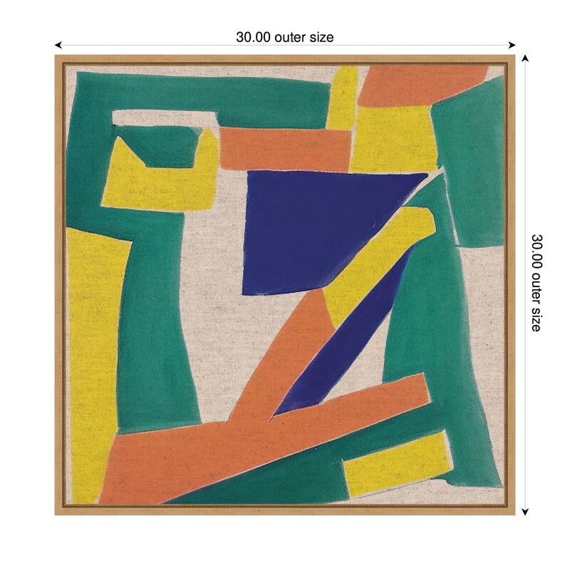 Kate and Laurel Sylvie Retro Refresh Painterly Shapes Neutral Linen Framed Canvas by The Creative Bunch Studio