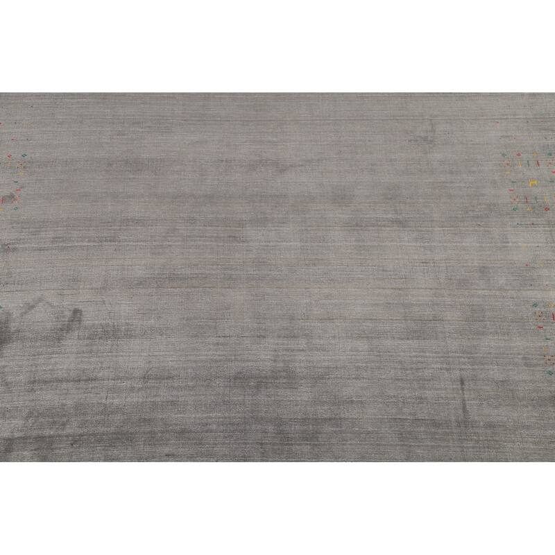 Striped Gabbeh Square Area Rug Handmade Gray Wool Carpet - 9'0"x 8'7"