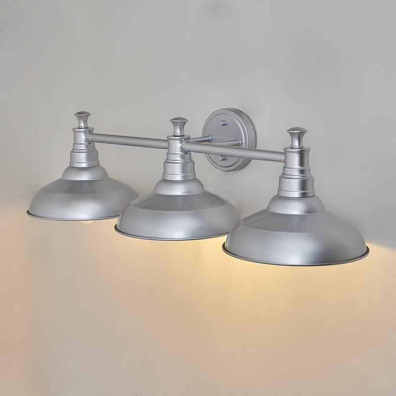 3 Light outdoor wall lamp ,Silver Finish - 8.75"H x 32.5"W x 11"D
