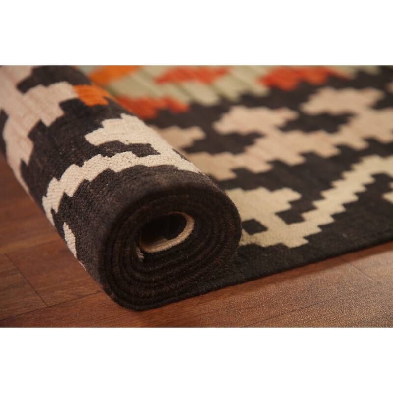 Hand Woven Oriental 100% Wool Carpet Southwestern Geometric Oranges & Rust Kilim Area Rug - 9' 9'' X 6' 8''