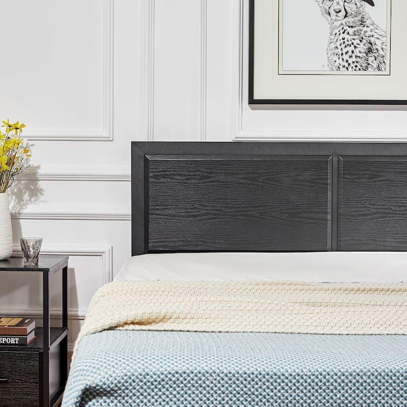 Javlergo Industrial Metal Platform Bed Frame with Wooden Headboard, Black