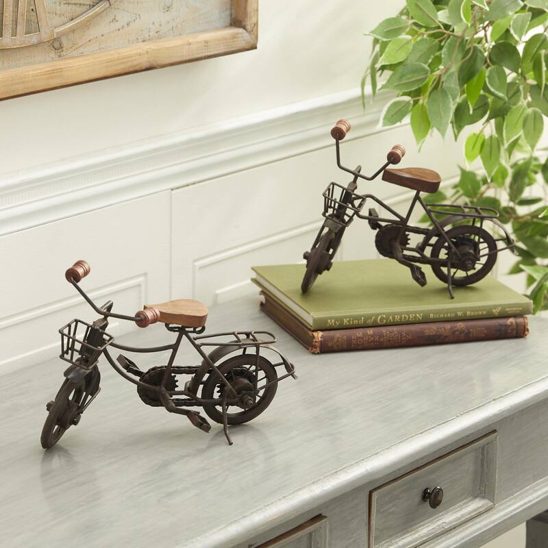 Metal Bike Sculpture with Wood Accents - Set of 2 Black - Roche River Decor - Black or Gold