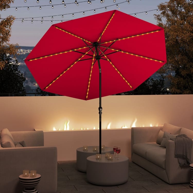 Polyester Metal Solar Patio Umbrella with LED Lights