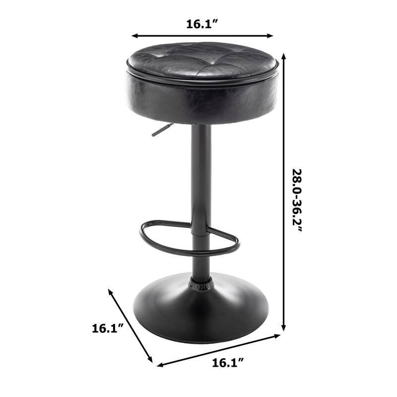 Round Storage Bar Stool Set of 2, Swivel Counter Height Chairs with Metal Frame, Faux Leather Armless Bar Chair
