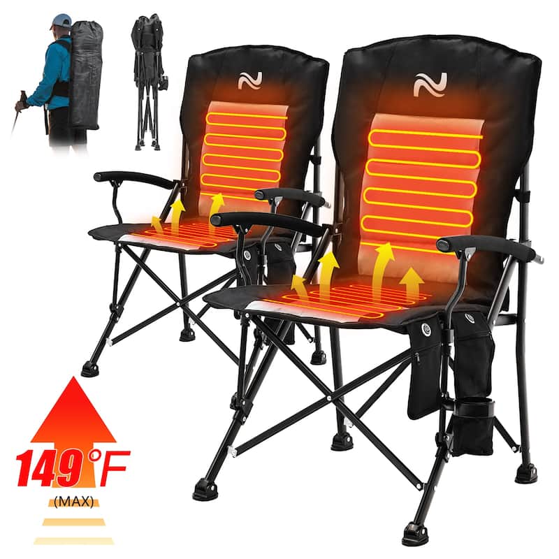 Outdoor Heated Folding Camping Chair 3 Heat Levels Portable Folding