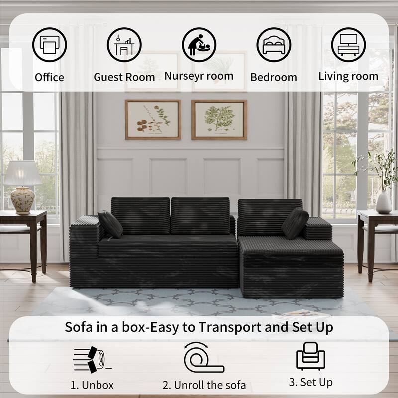 Modland 108" Boneless Cloud Couch, Modular L-Shaped Sectional Sofa, No Assembly, Corduroy