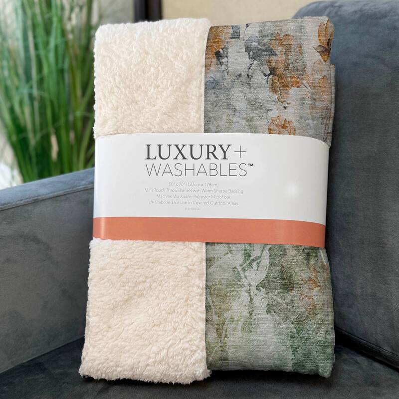 Premium Machine Washable Modern Floral Sherpa Throw Blanket