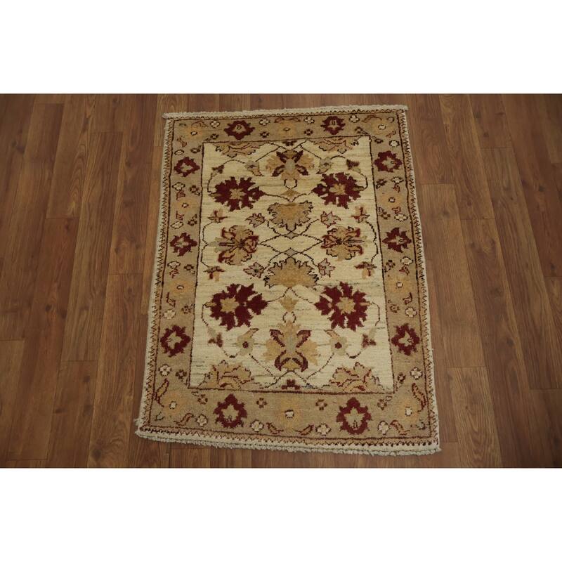 Hand Knotted Oriental 100% Wool Carpet Traditional Floral Beige & Ivories Peshawar Area Rug - 2' 9'' X 2' 2''
