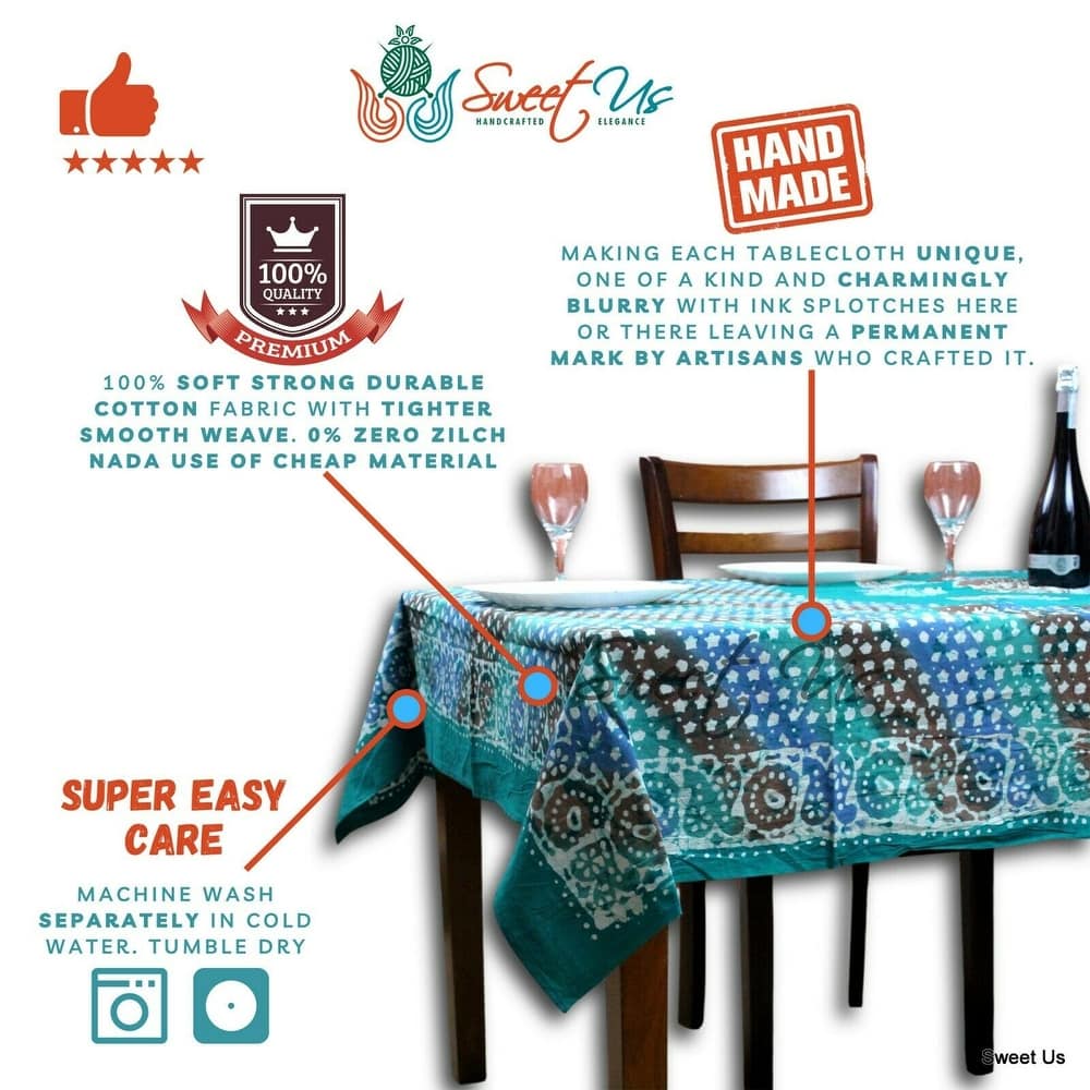 Cotton Batik Print Floral Tablecloth Rectangle - 58 x 90 in