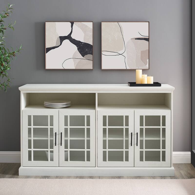 Middlebrook 58-inch Framed Glass 4-Door TV Stand - Brushed White