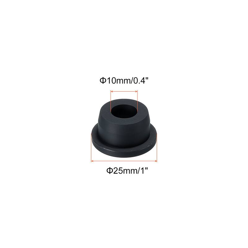 T Shape Rubber Grommet 0.55 Inch OD 0.24 Inch ID Seal for Cable Pack of 6 - Black - 25 x 10mm