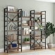 preview thumbnail 43 of 60, Large Triple Wide 5-Shelf Etagere Bookcase Dark Brown-70"
