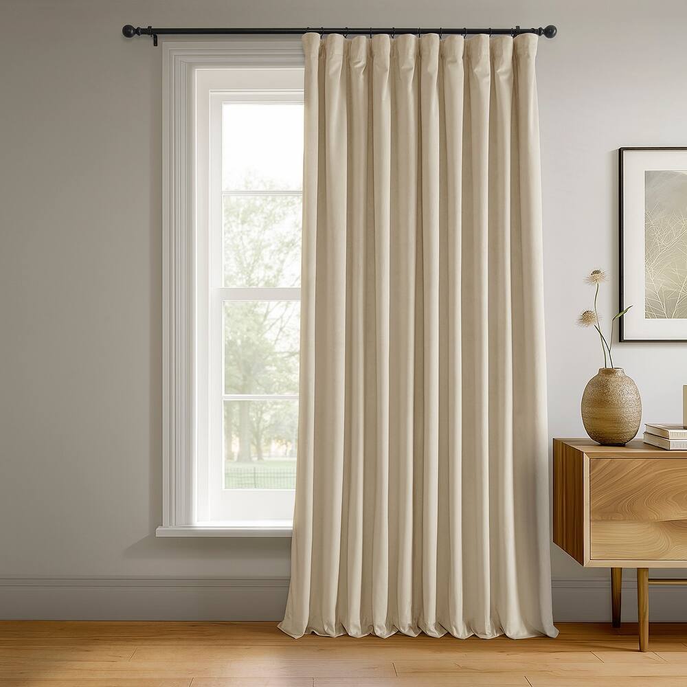 Exclusive Fabrics Signature Extra Wide Ivory Velvet Blackout Curtain (1 Panel) - Luxurious Blackout Drapery for Elegant Décor