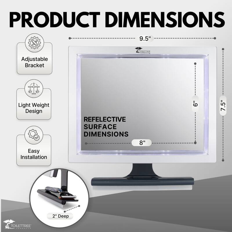 ToiletTree Products Fogless LED Shower Mirror with Squeegee - Bathroom Fogless Mirror for Shaving, Makeup, and Grooming