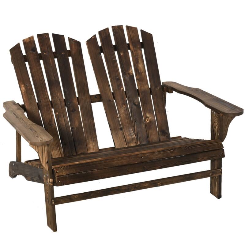 Brown Fir Wood Adirondack Loveseat Chair with Reclined Slatted Back - 50.75" W x 35.5" D x 33.75" H - Brown