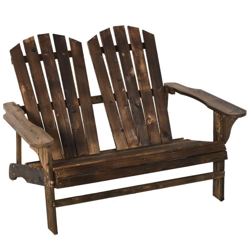 Brown Fir Wood Adirondack Loveseat Chair with Reclined Slatted Back - 50.75" W x 35.5" D x 33.75" H
