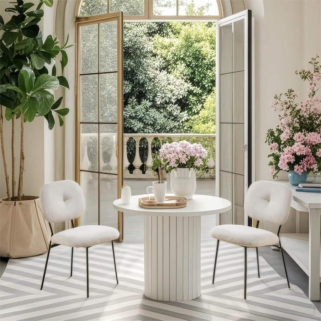 Modern Dining Chairs Set of 2, White Upholstered Accent Chairs - Space-Saving Contemporary Kitchen & Dining Room Seating