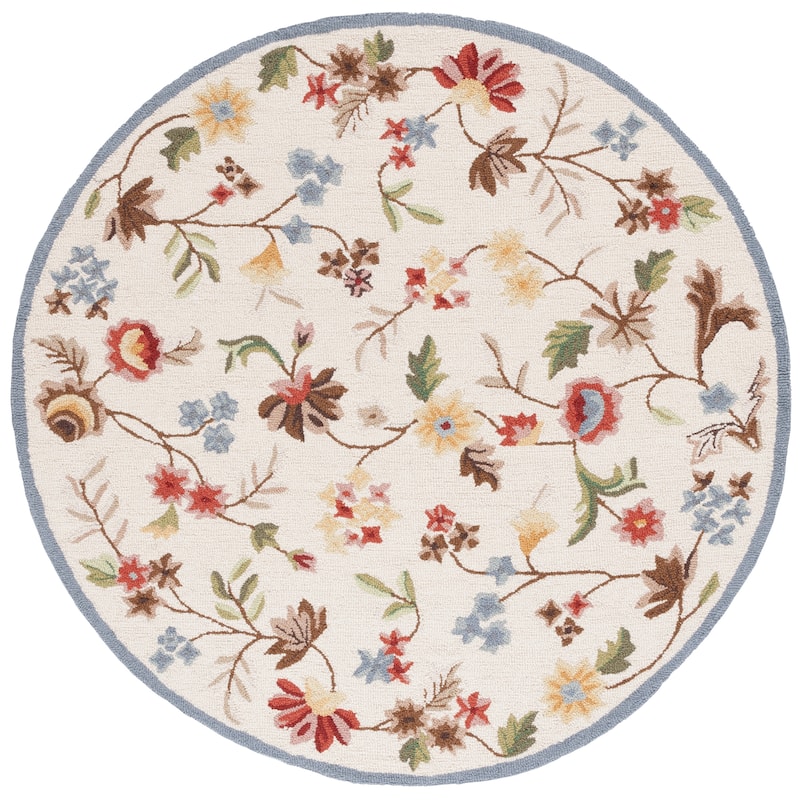 SAFAVIEH Handmade Chelsea Wubbina French Country Floral Wool Rug - 5'6" Round - Ivory/Green