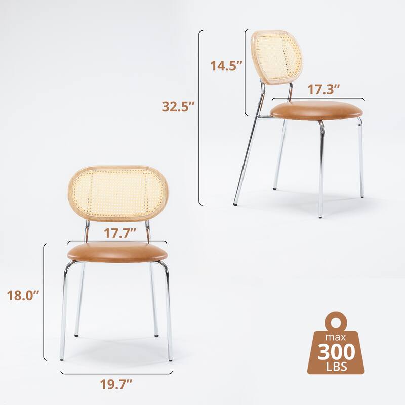 18 in. Rattan Dining Chairs with Faux Leather Seat (set of 2) - 32.48''H X 18.31'' W X 19.88'' D