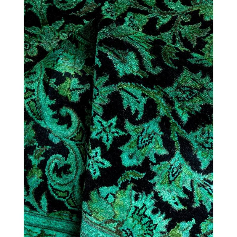 Overton Hand Knotted Wool Vintage Inspired Modern Contemporary Overdyed Black Runner Rug - 2' 6" x 11' 9"