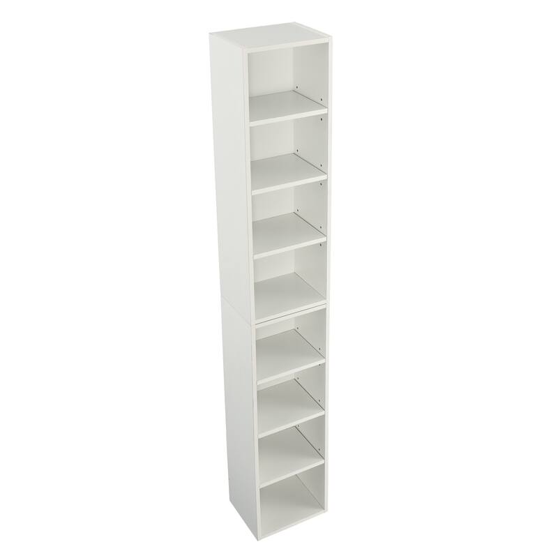 Roomfitters 8-Tier Tall Narrow Bookcase with Adjustable Shelves, Slim Storage Tower for Books, CDs, DVDs, and Décor