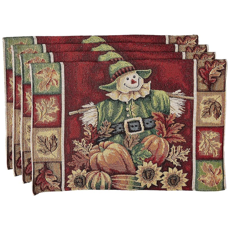 Violet Linen Fall Harvest Thanksgiving Autumn Leaves Sunflowers, 13" X 19" Rectangler, Set of 4, Decorative Place Mats - 13" X 19" - Scarecrow