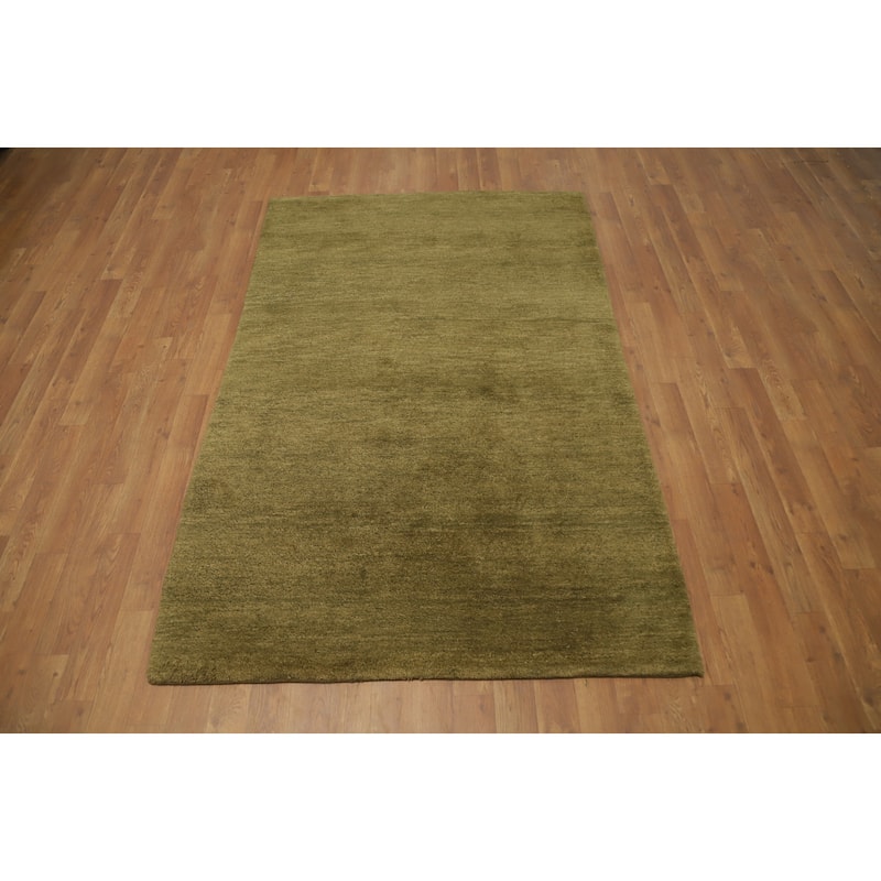Hand Knotted Oriental 100% Wool Carpet Modern Solid Green Gabbeh Area Rug - 5' 11'' X 3' 10''