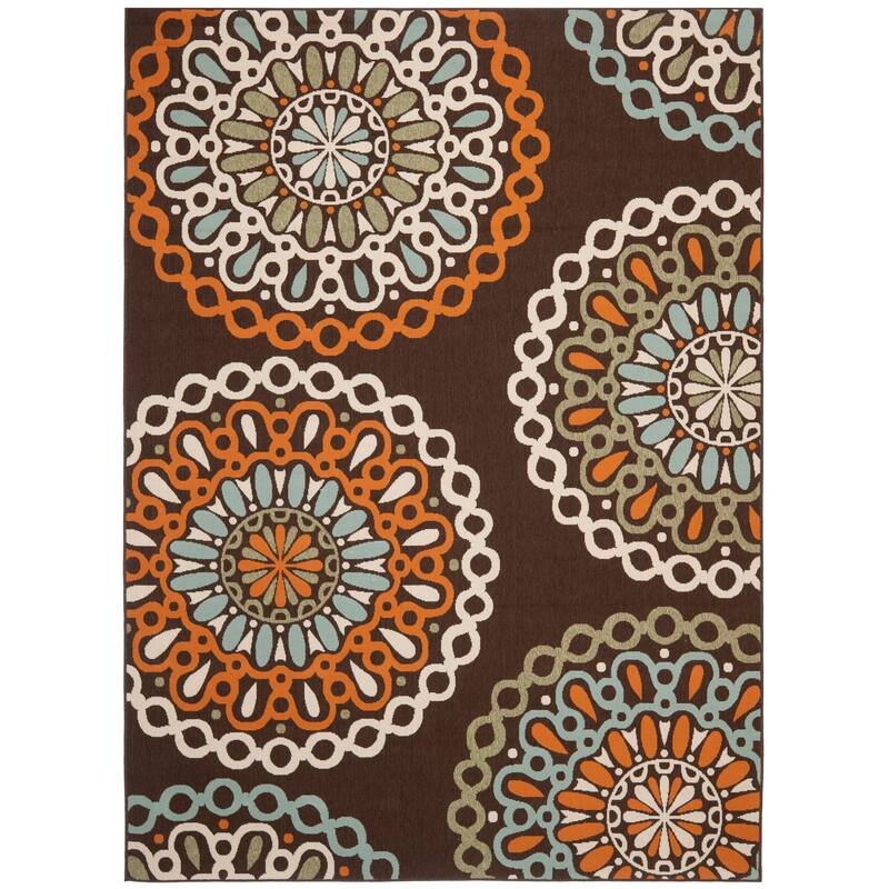 SAFAVIEH Veranda Felizitas Geometric Medallion Indoor/Outdoor Area Rug - 8' x 10' - Chocolate/Terracotta