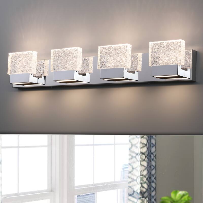 C Cattleya Stainless Steel 3000K Integrated LED Vanity Light with Art Glass Shades - Chrome - 4-Light