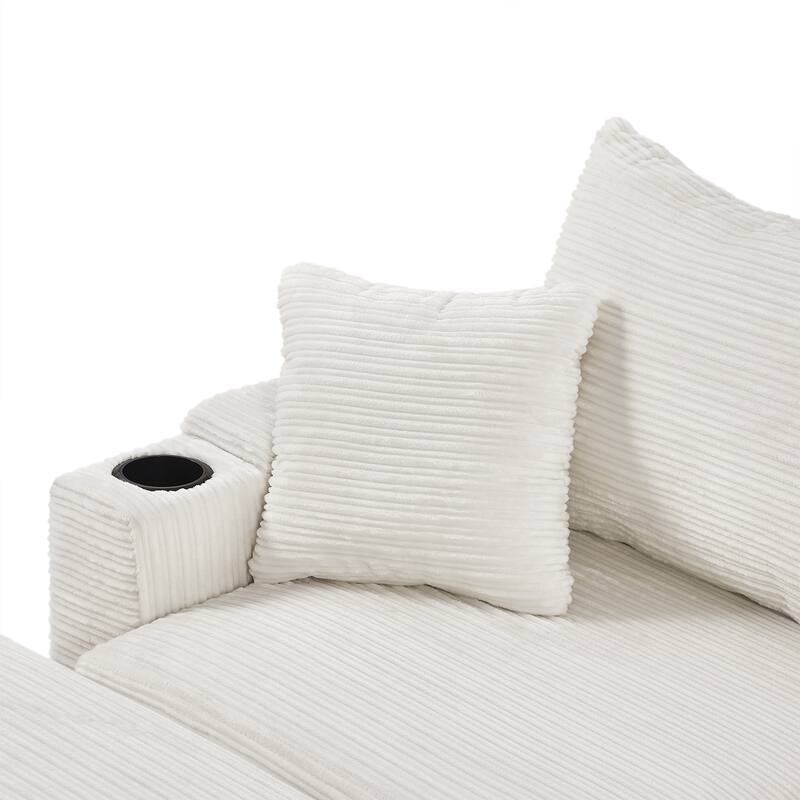 Corduroy Armchair with Footrest & USB