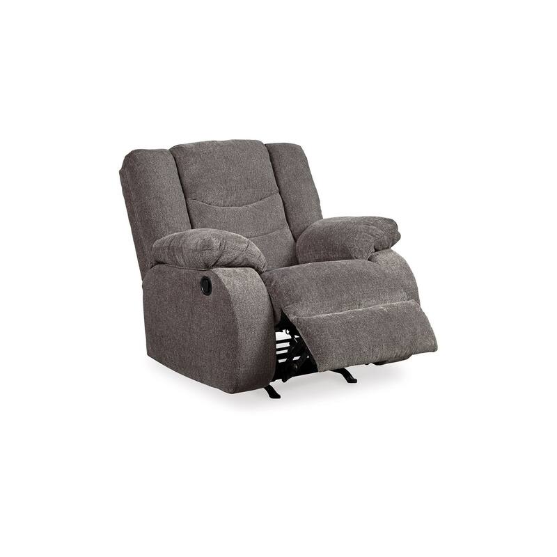 Tee 40 Inch Manual Recliner Chair, Rocker, Gray Chenille Upholstery