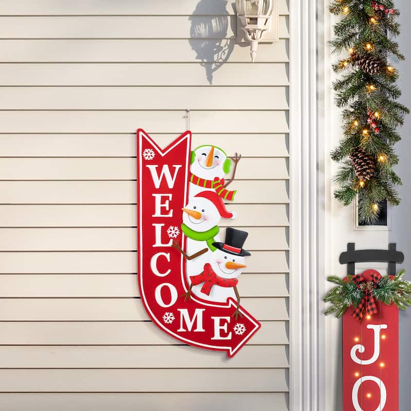 Glitzhome Metal Christmas Snowman Family Nutcracker JOY Yard Stakes Wall Decor