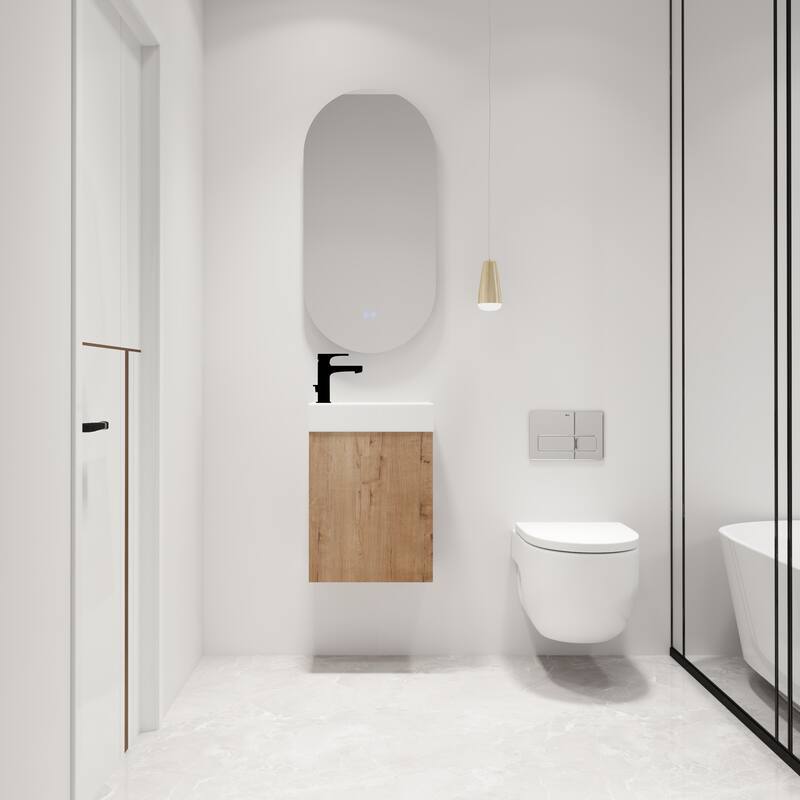 Malwee 16" Floating Bathroom Vanity, Wall Mounted Bathroom Vanity with Resin Sink,Soft Close Door and Side Shelf