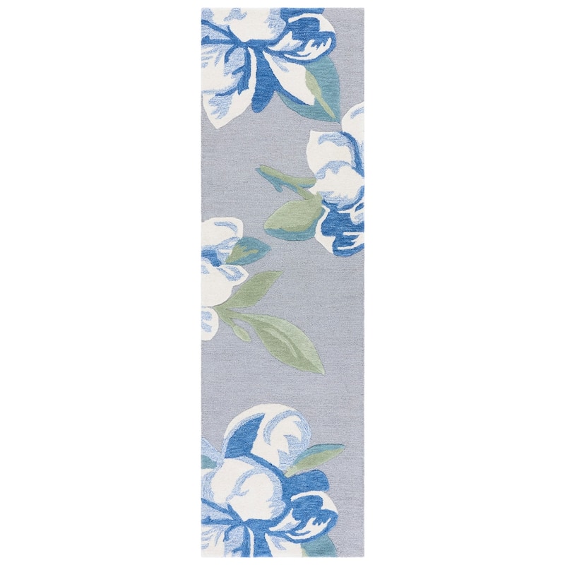 SAFAVIEH Handmade Jardin Milija Floral & Botanical Rug - 2'3" x 8' Runner - Grey/Ivory