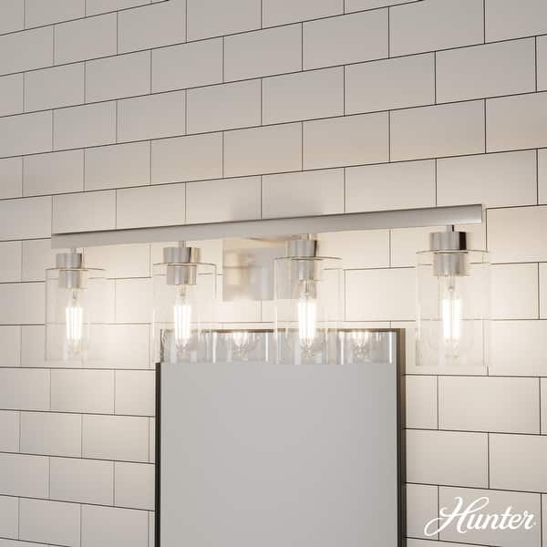 slide 2 of 6, Hunter Hartland Bathroom Vanity Wall Light, Damp Rated - Transitional, Rustic, Contemporary - Clear Seeded Glass 4-Light - Brushed Nickel