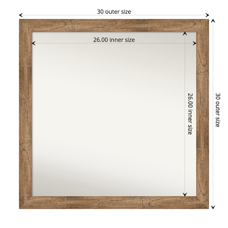 Non-Beveled Wood Bathroom Wall Mirror - Owl Brown Narrow Frame - 30 x 30 in - Owl Brown Narrow