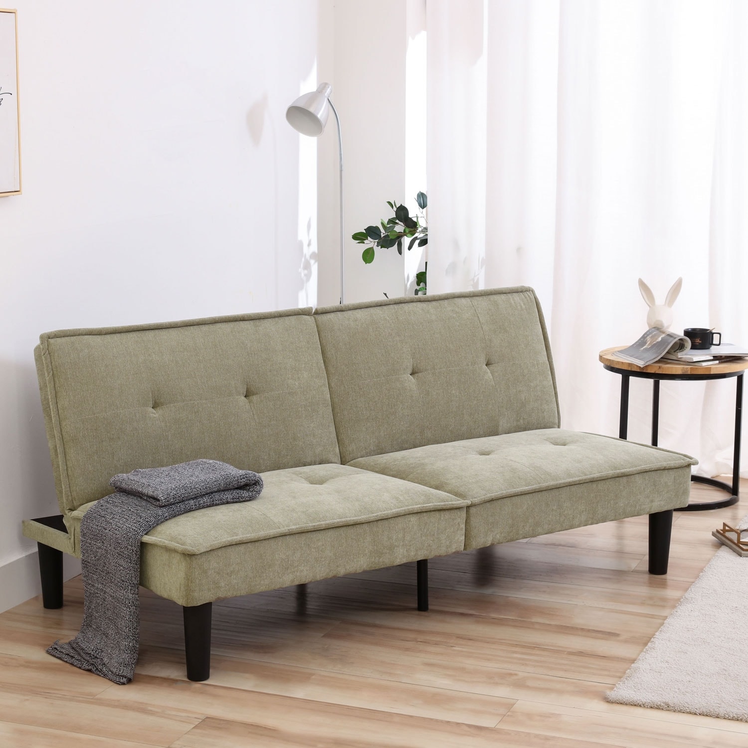 Convertible Futon Sofa Bed Couch Full Size Mattress Solid Living Room Furniture 