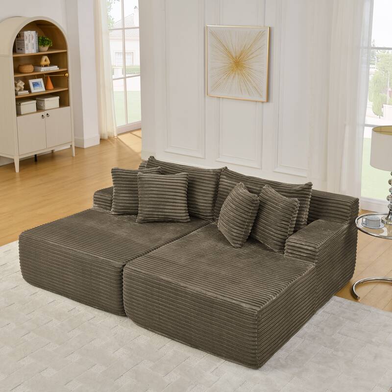 Two-seater lazy sofa lounge chair,Compressed sofa no assembly required, made of velvet fabric, fluffy modern lounge chair