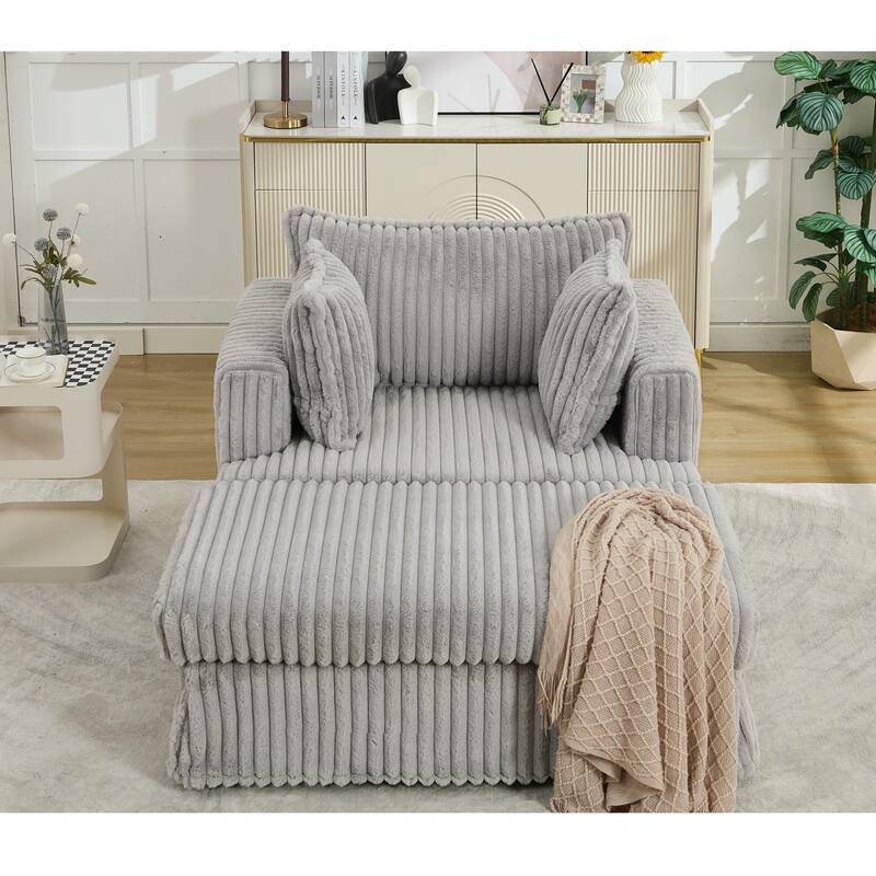 47.7'' Corduroy Deep Seat Upholstered Daybed with Movable Ottoman
