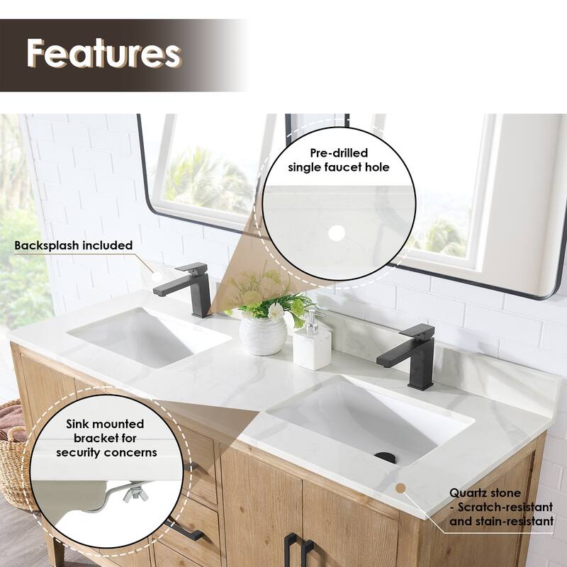 Altair Laurel Bath Vanity with Calacatta White Quartz Stone Countertop without Mirror
