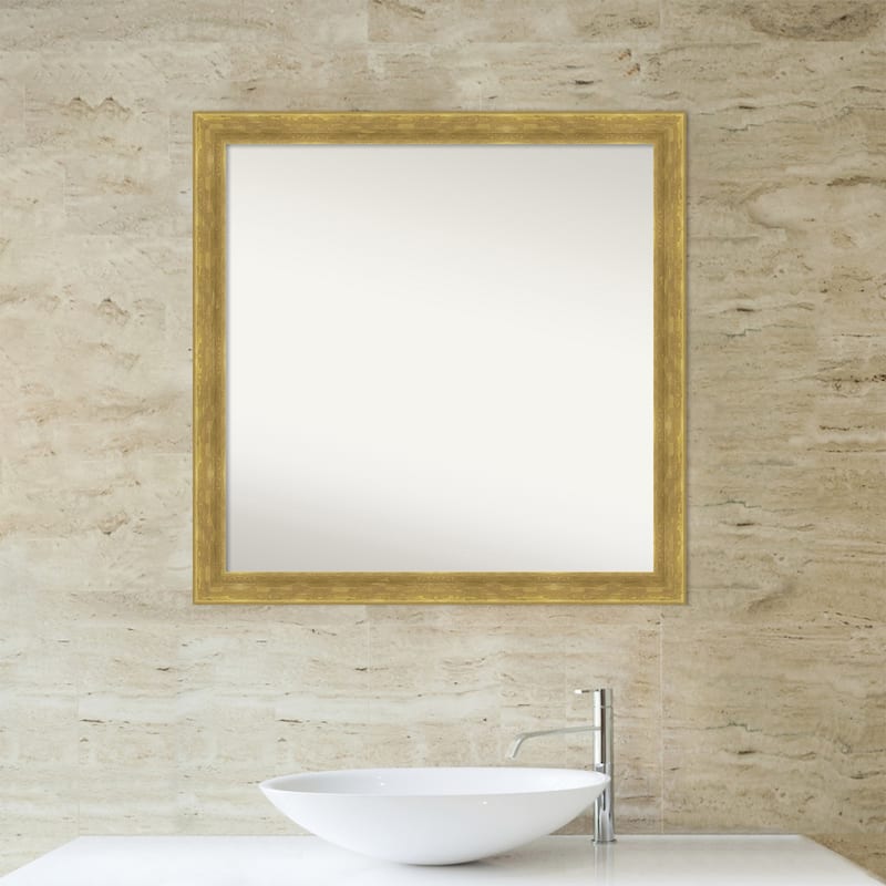 Angled Non-Beveled Wood Framed Bathroom Vanity Wall Mirror