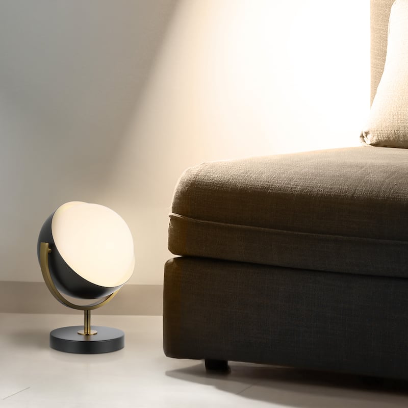 Elicia 12" Vintage Classic Metal/Acrylic Adjustable Orb LED Floor Spotlight, Black/Brass Gold, by JONATHAN Y