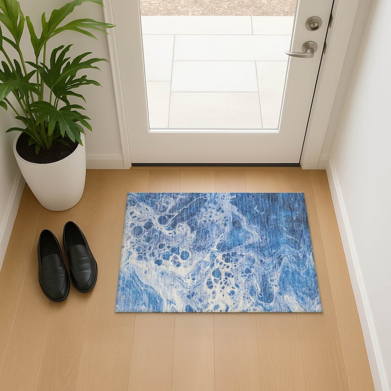 Premium Washable Super Soft Contemporary Mayfield Rug - Navy - 1'8" x 2'6"