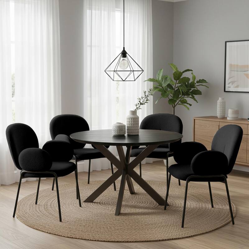 Celestial Modern Boucle Upholstered Accent Dining Chairs with Black Iron Legs and Plush Seating for Living/Dining Room