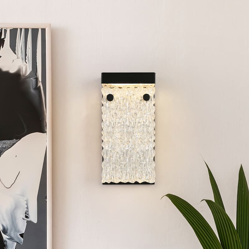 Modern Black LED Unique Geometric Accent Bathroom Sconce with Acrylic Water Ripple Shade - W4.7" x H9.8"